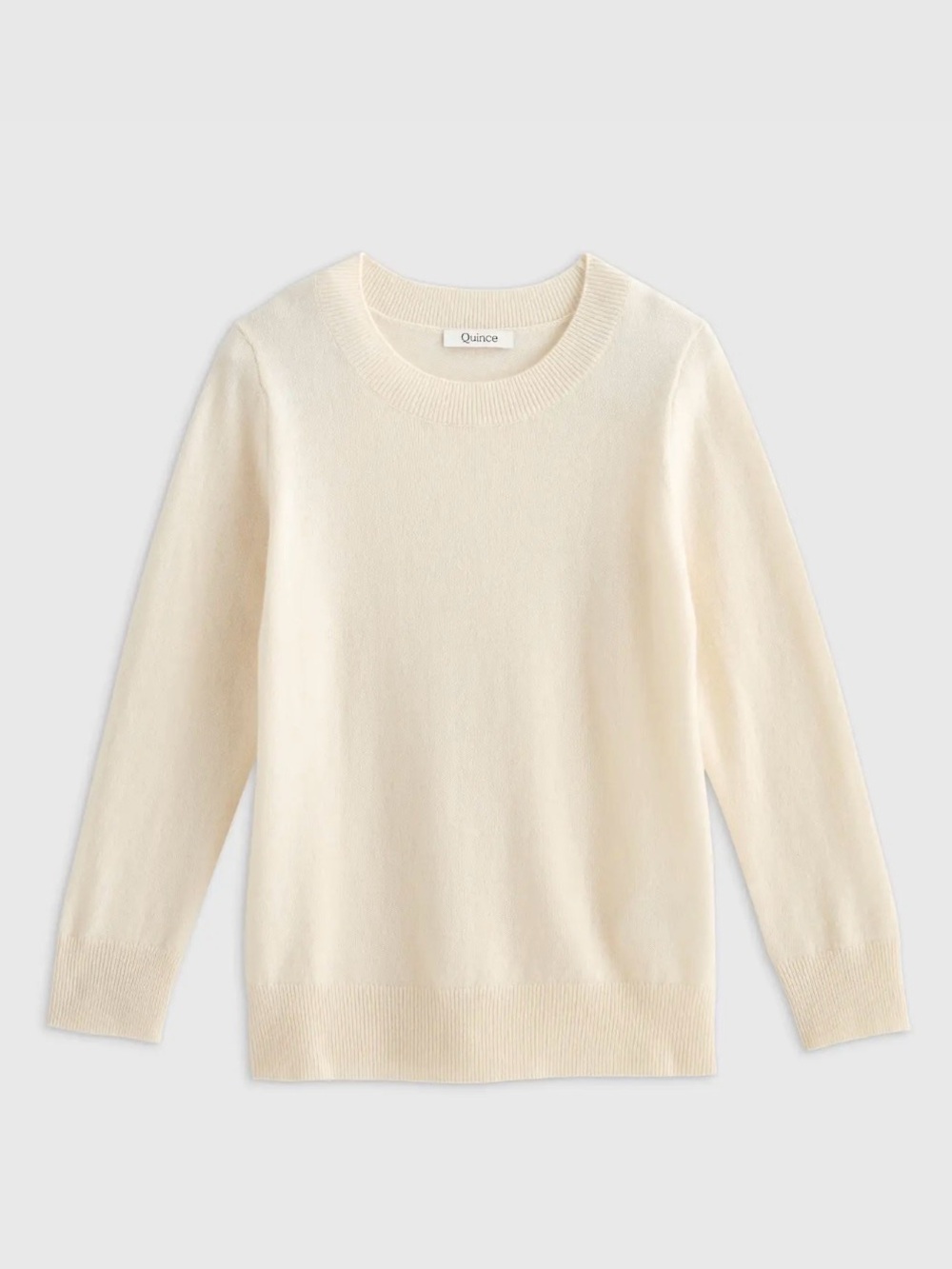 Quince Washable Cashmere Crew Neck Sweater in Off-White Cream